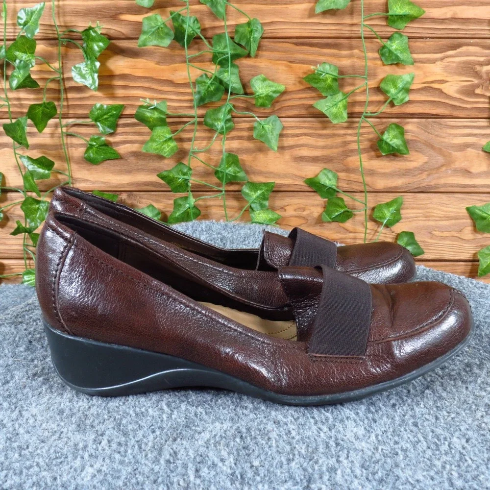 Naturalizer Ashley Women Wedge Loafer Size 8.5 Professional Work Brown‎ Leather